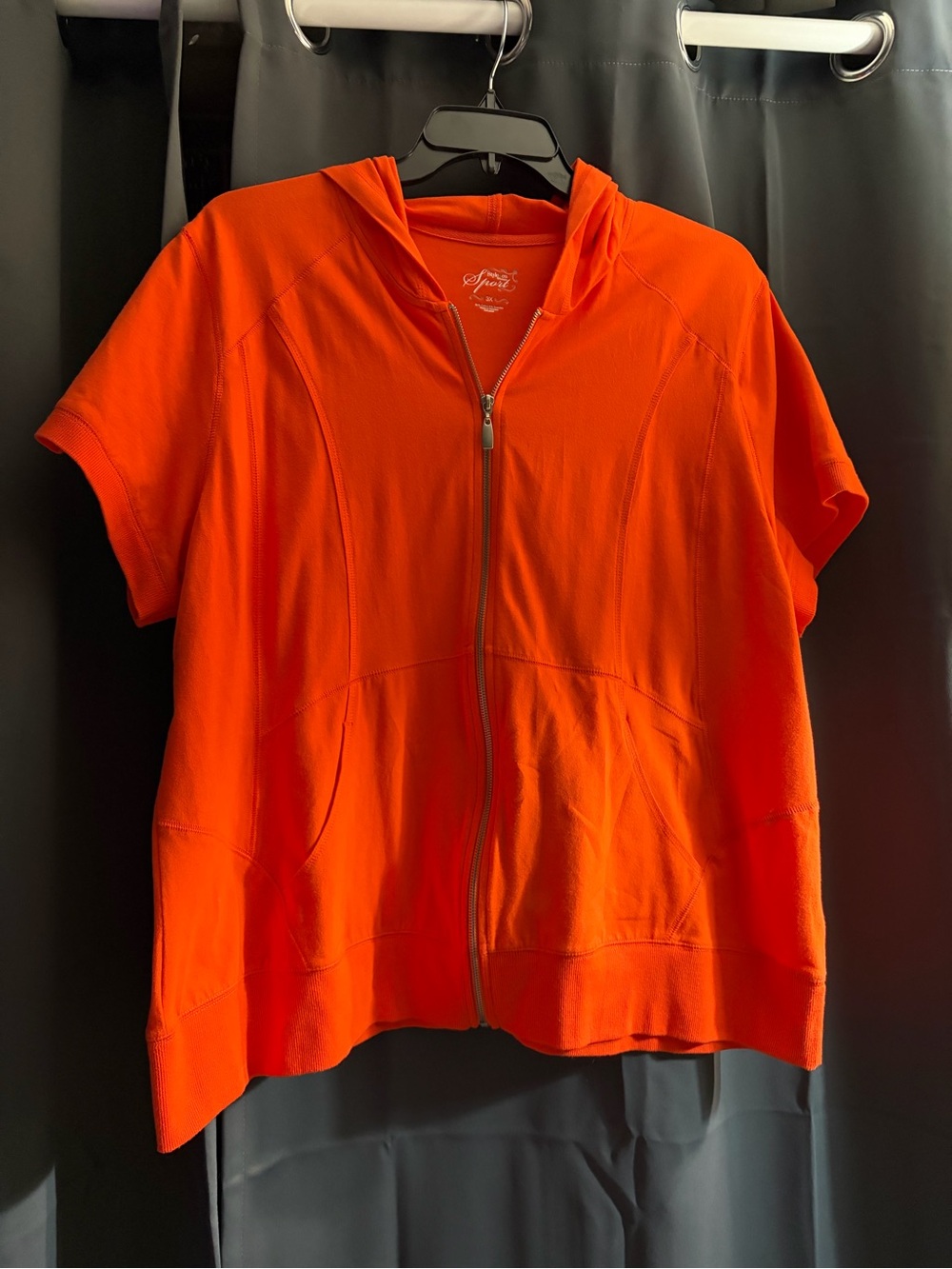 Style & Co. Short-Sleeve Zip Hoodie in Bright Orange